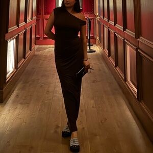 Chic One Shoulder Brown Dress